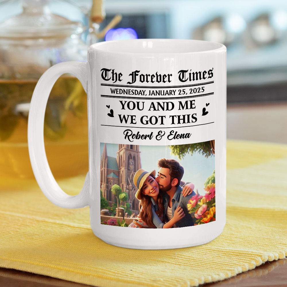 Couple Newspaper Cartoon - Personalized Custom Coffee Mug