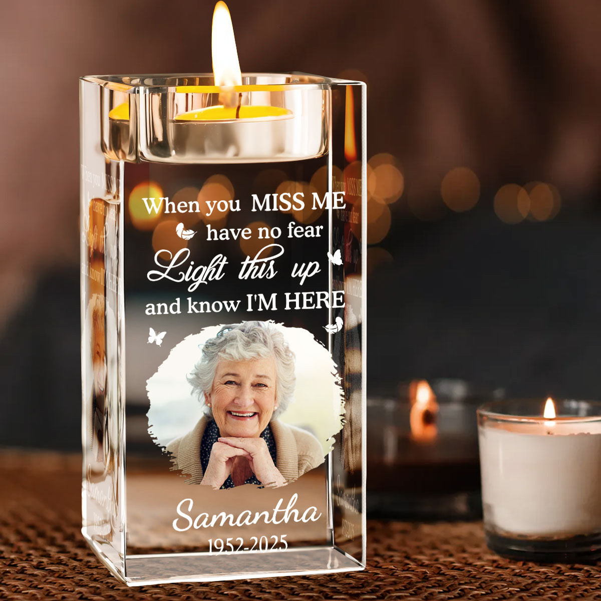When You Miss Me - Personalized Custom Crystal Candle Holder