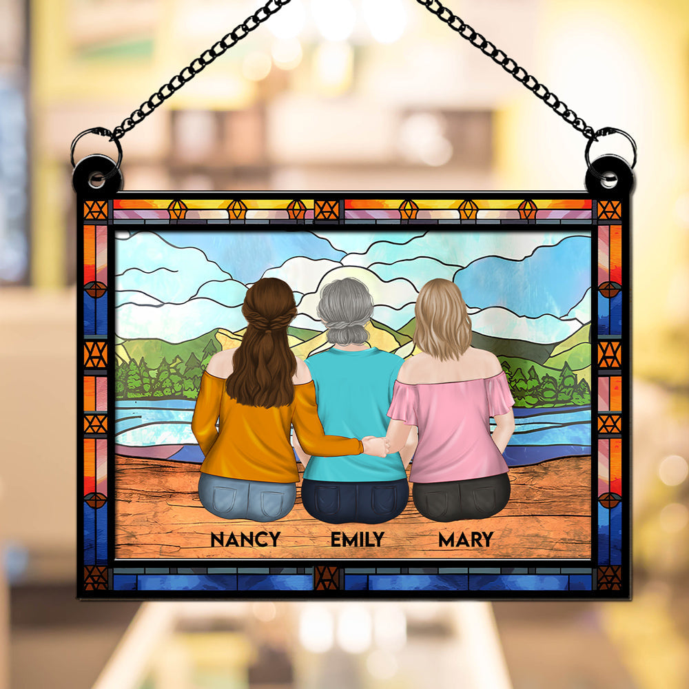 Mom And Children Sitting On The Beach - Personalized Custom Suncatcher