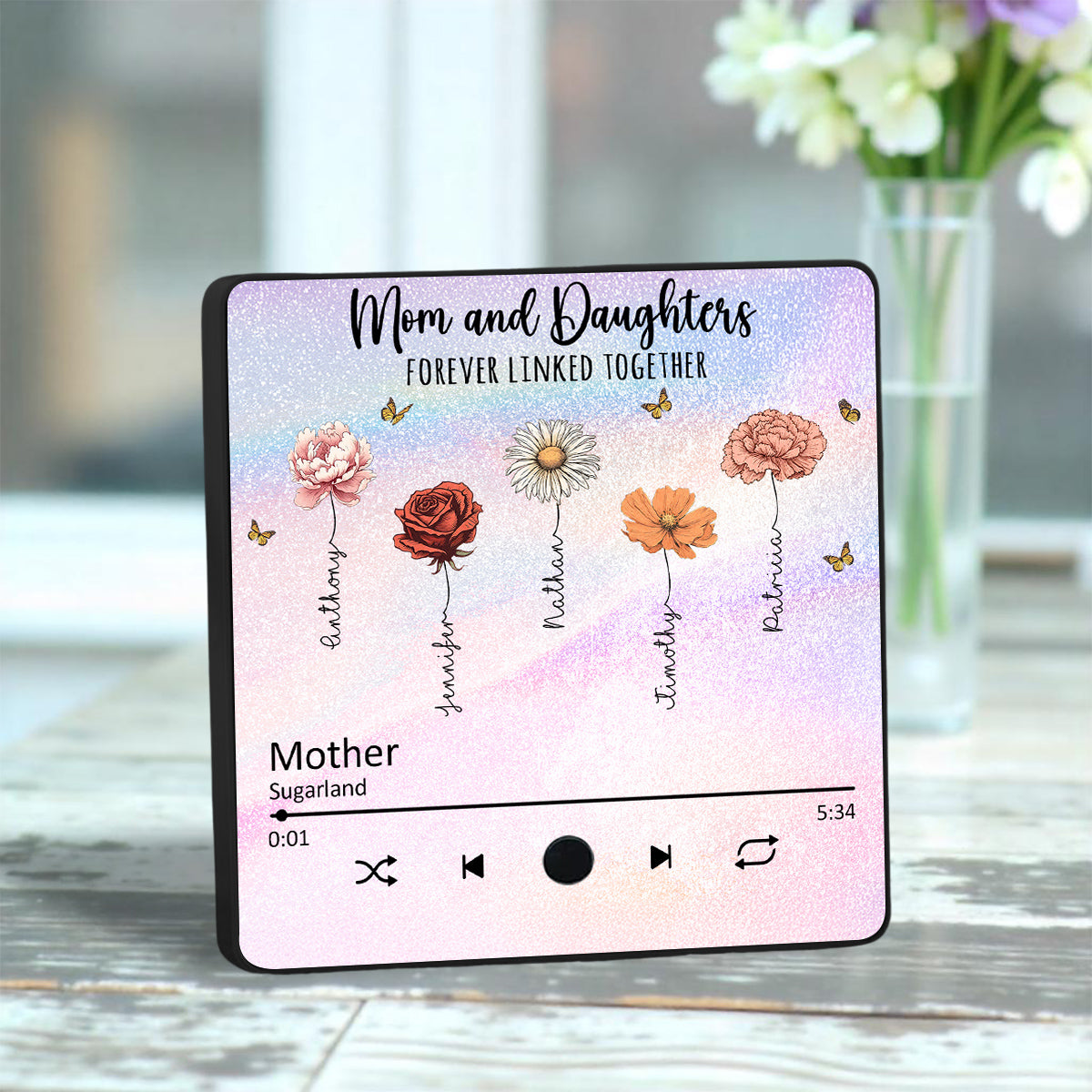 Mom And Daughters Forever Linked Together - Personalized Custom Music Fridge Magnet