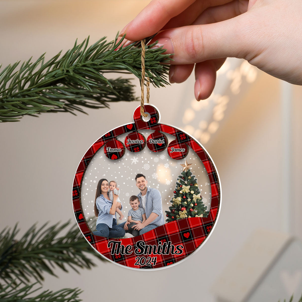 Family Christmas Ornament - Personalized Custom 2-layered Wood Ornament