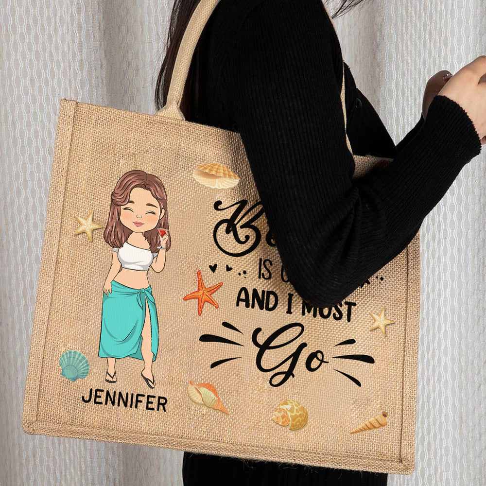 The Beach Is Calling And I Must Go - Personalized Custom Jute Tote Bag