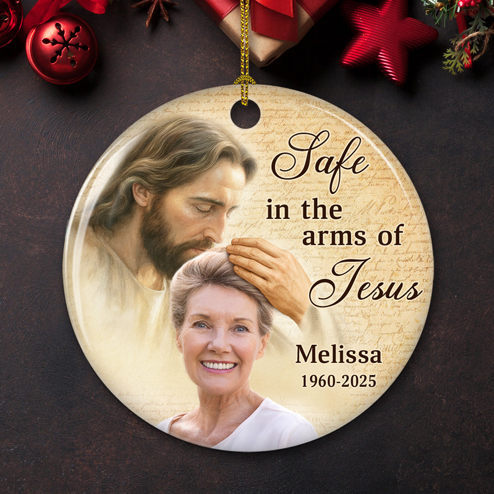 Safe In His Arms - Personalized Custom Ceramic Ornament