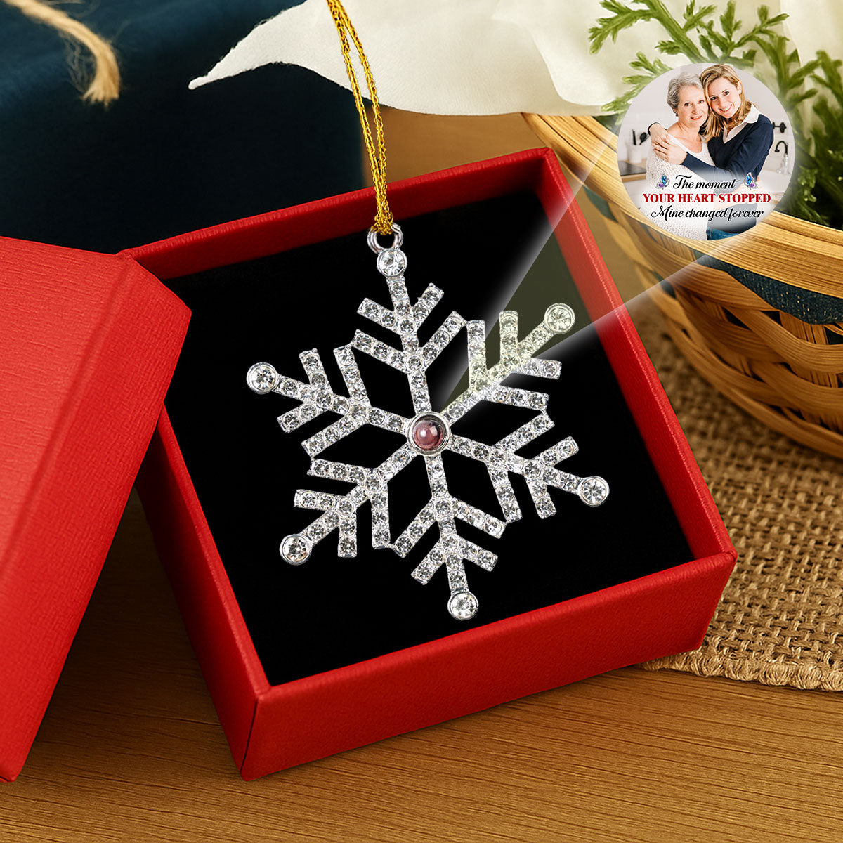 The Moment Your Heart Stopped - Personalized Custom Photo Snowflake Projection Ornament