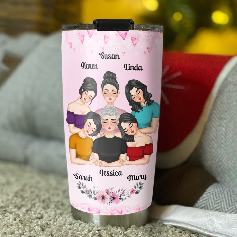 Mother And Daughters Pink Heart - Personalized Custom Tumbler