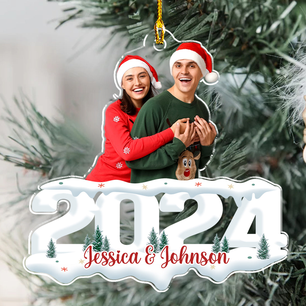 Custom Photo Couple - Joy of Christmas 2024 - Personalized Custom Acrylic Ornament