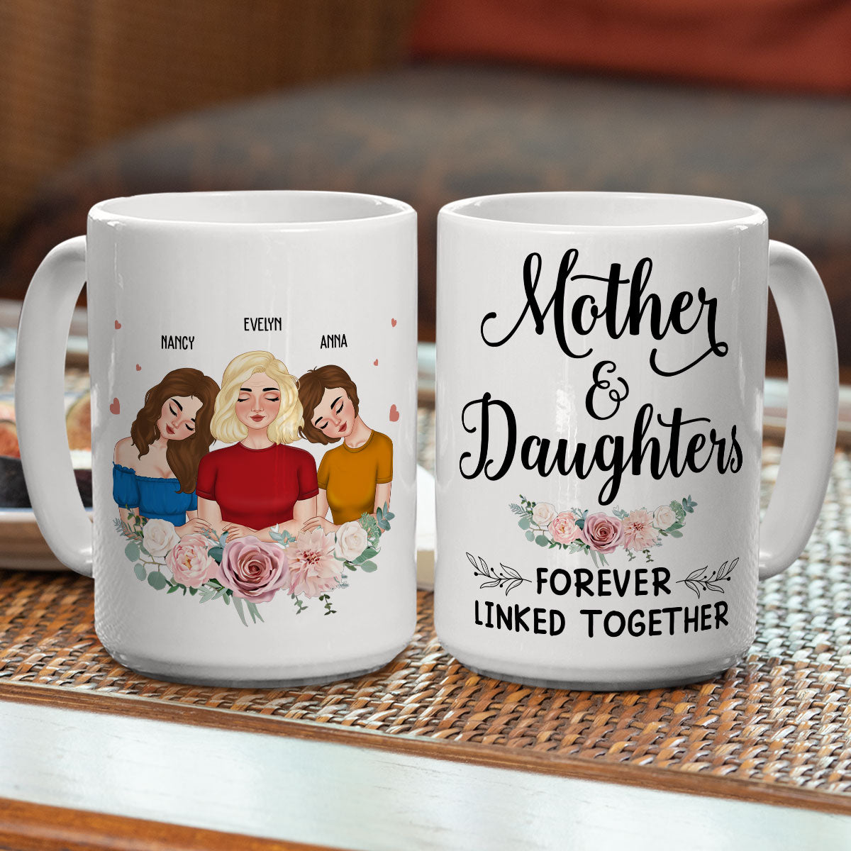 Mother And Daughter Forever Linked Together - Personalized Custom Coffee Mug