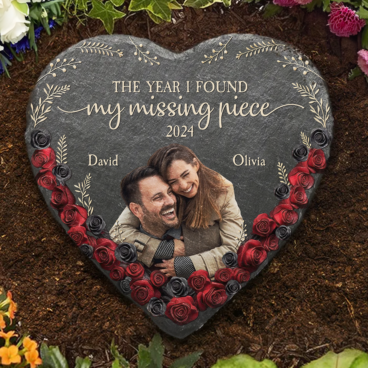 The Year I Found - Personalized Custom Heart Shaped Stone