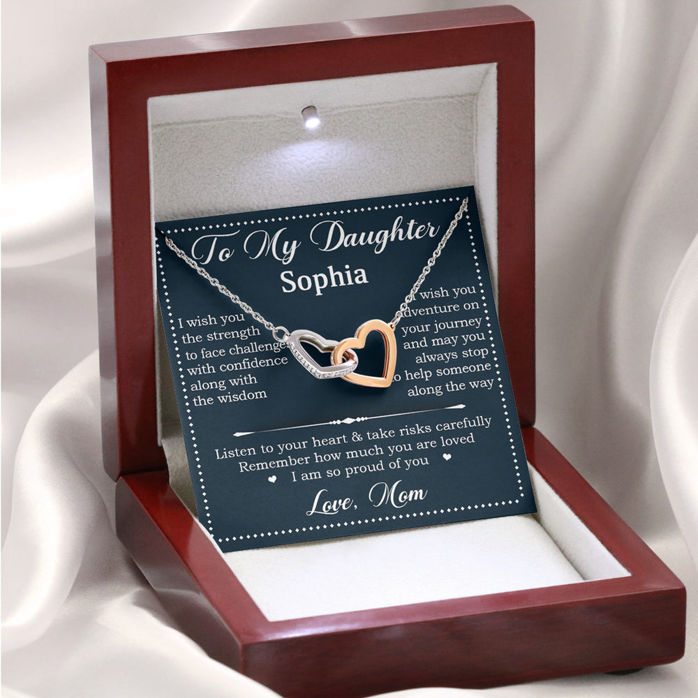 To My Daughter - Personalized Custom Interlocking Heart Necklace