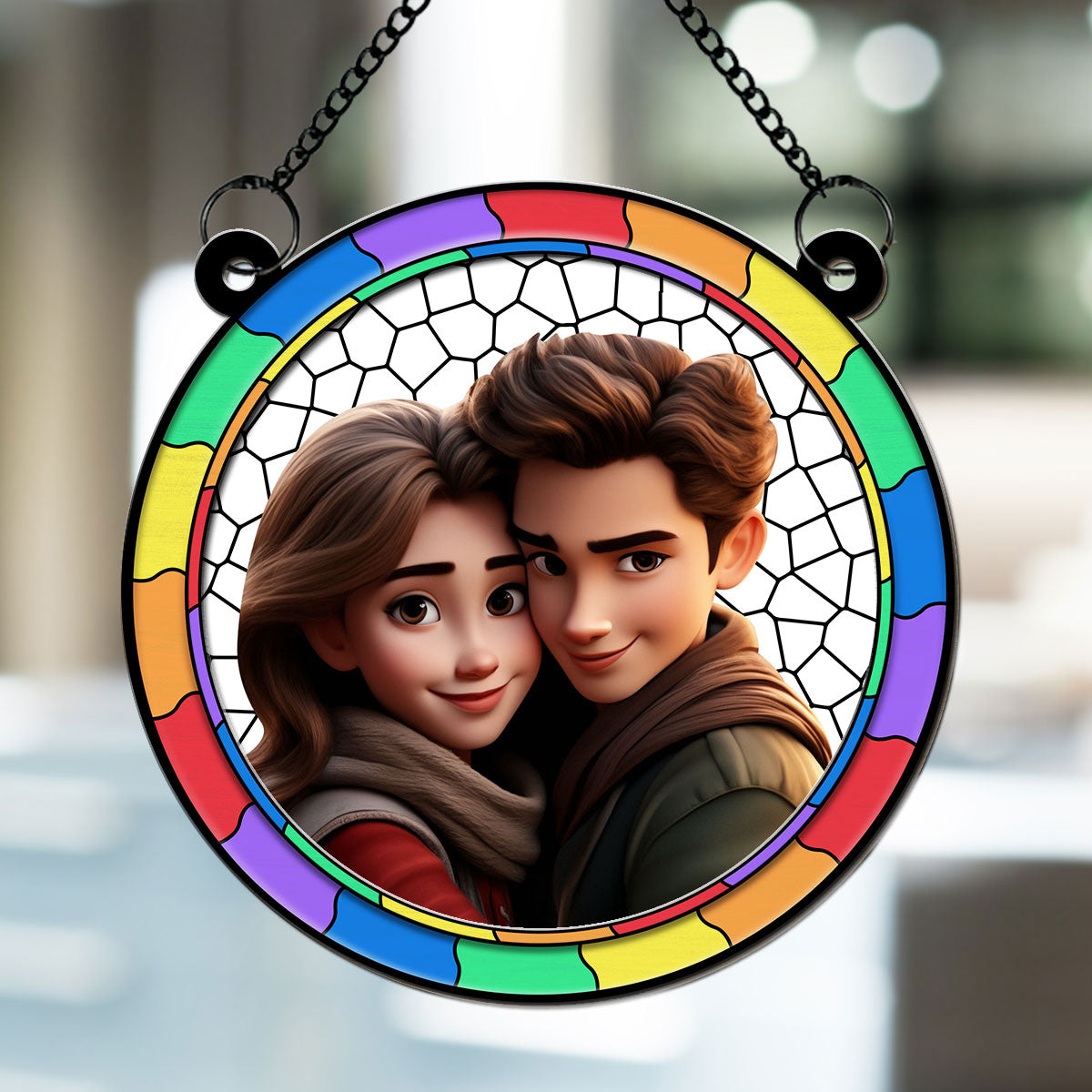 Cartoon There Is Love - Personalized Custom Suncatcher
