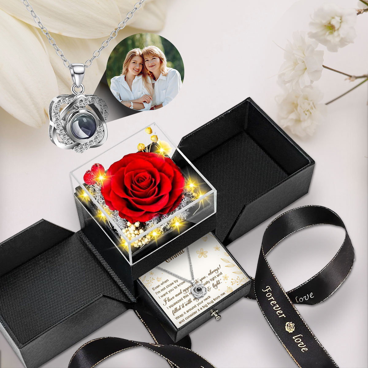 I Love And Appreciate You - Personalized Custom Preserved Rose With Projection Necklace