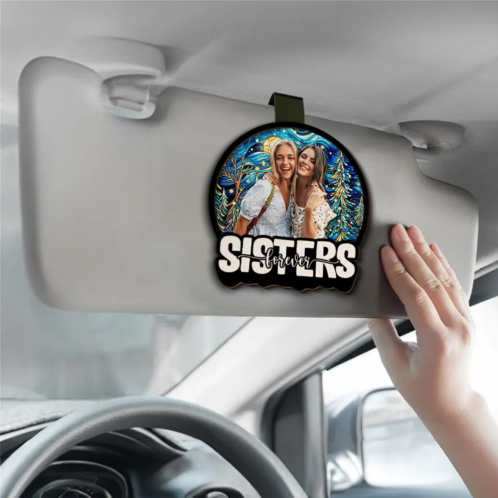 Besties Sitting Together Version Photo - Personalized Custom Car Visor Clip