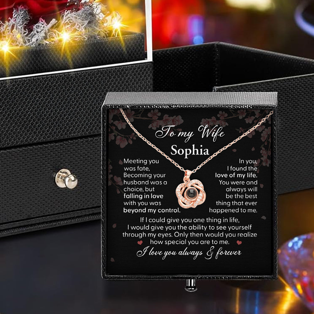 I Love You Always - Personalized Custom Preserved Rose With Projection Necklace