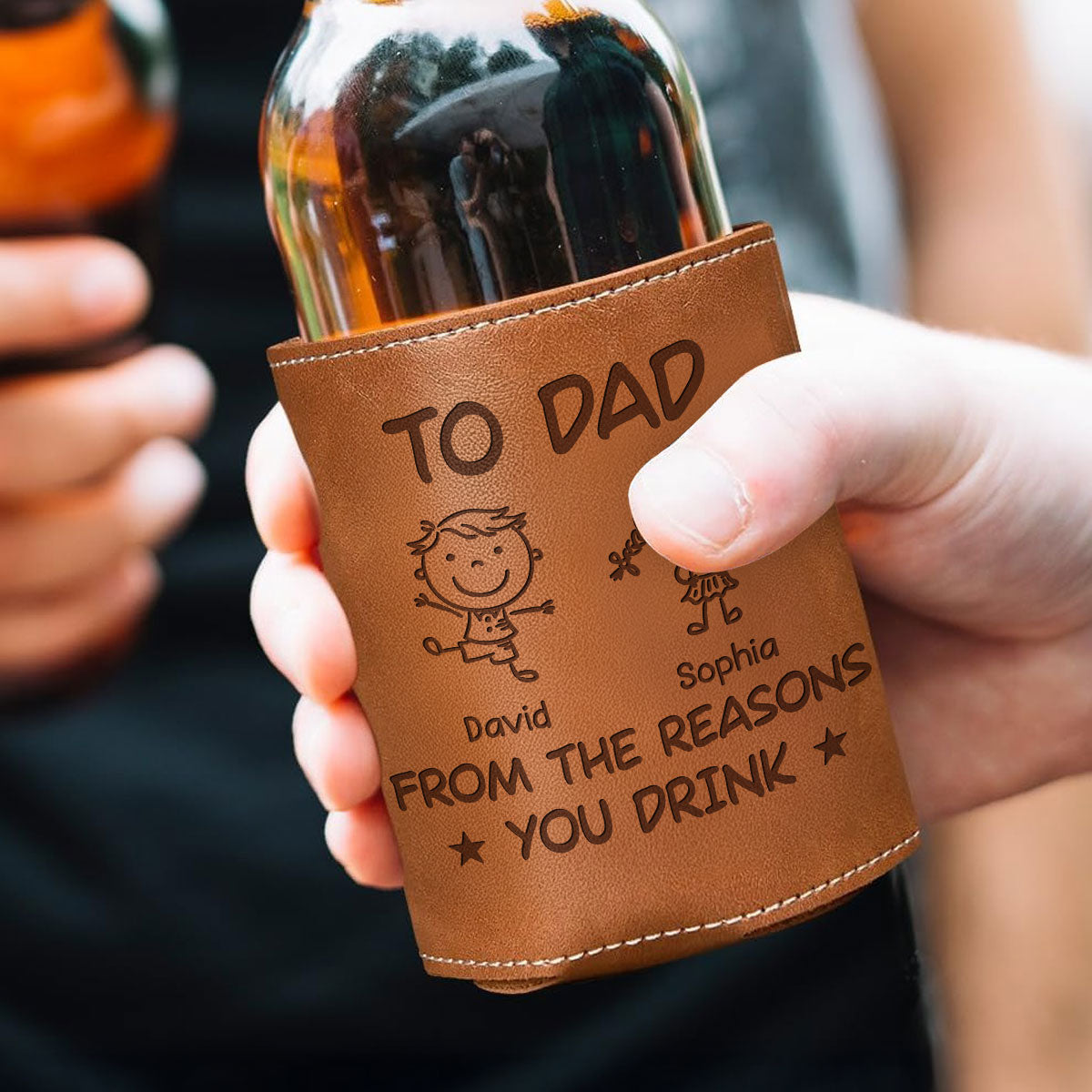 From The Reason You Drink - Personalized Custom Engraved Leather Can Cooler Holder