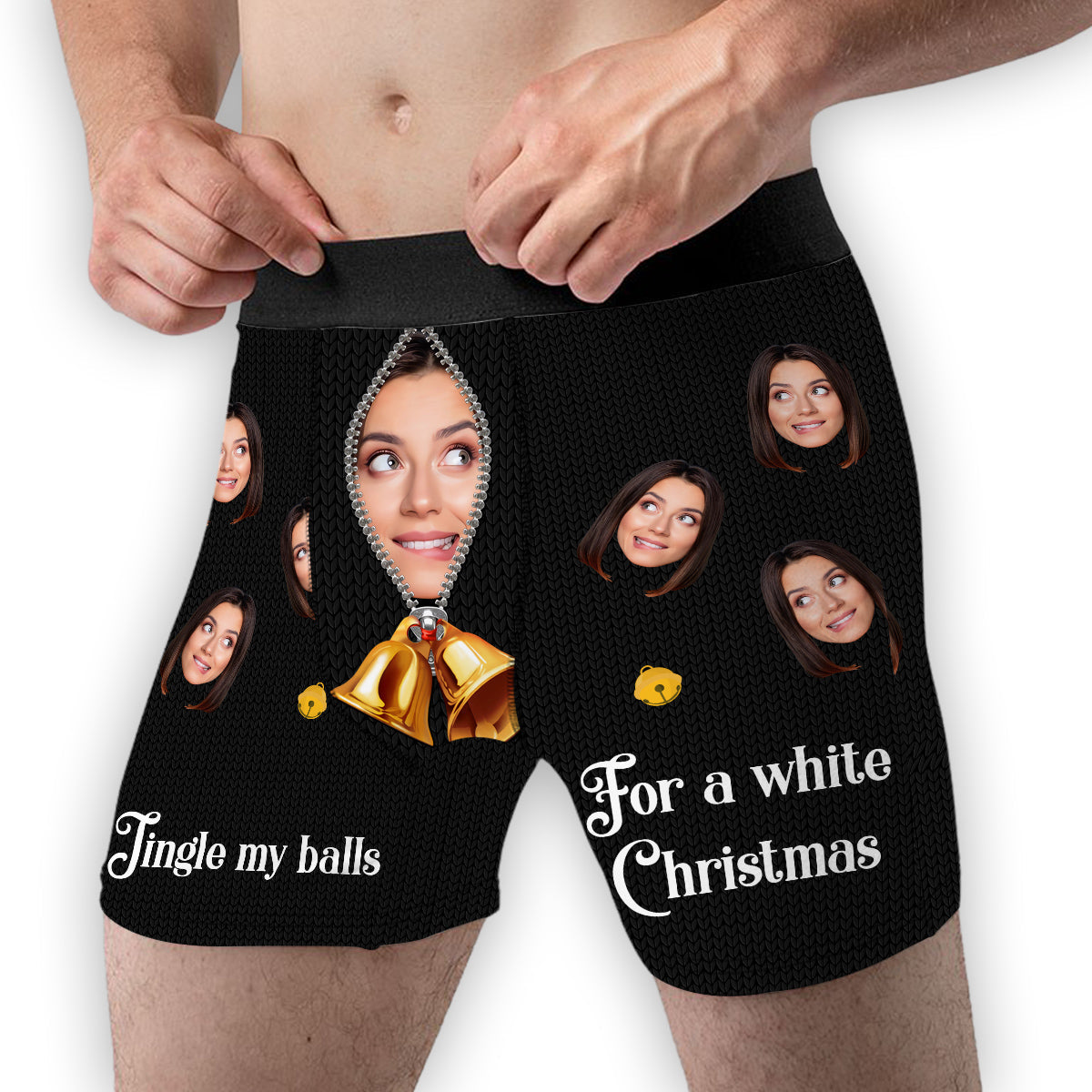White Christmas - Personalized Photo Men's Boxer Briefs