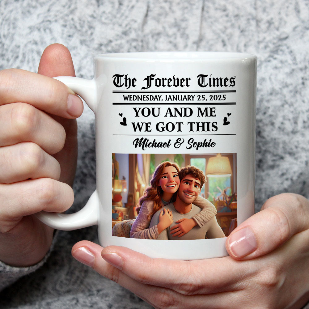 Couple Newspaper Cartoon - Personalized Custom Coffee Mug
