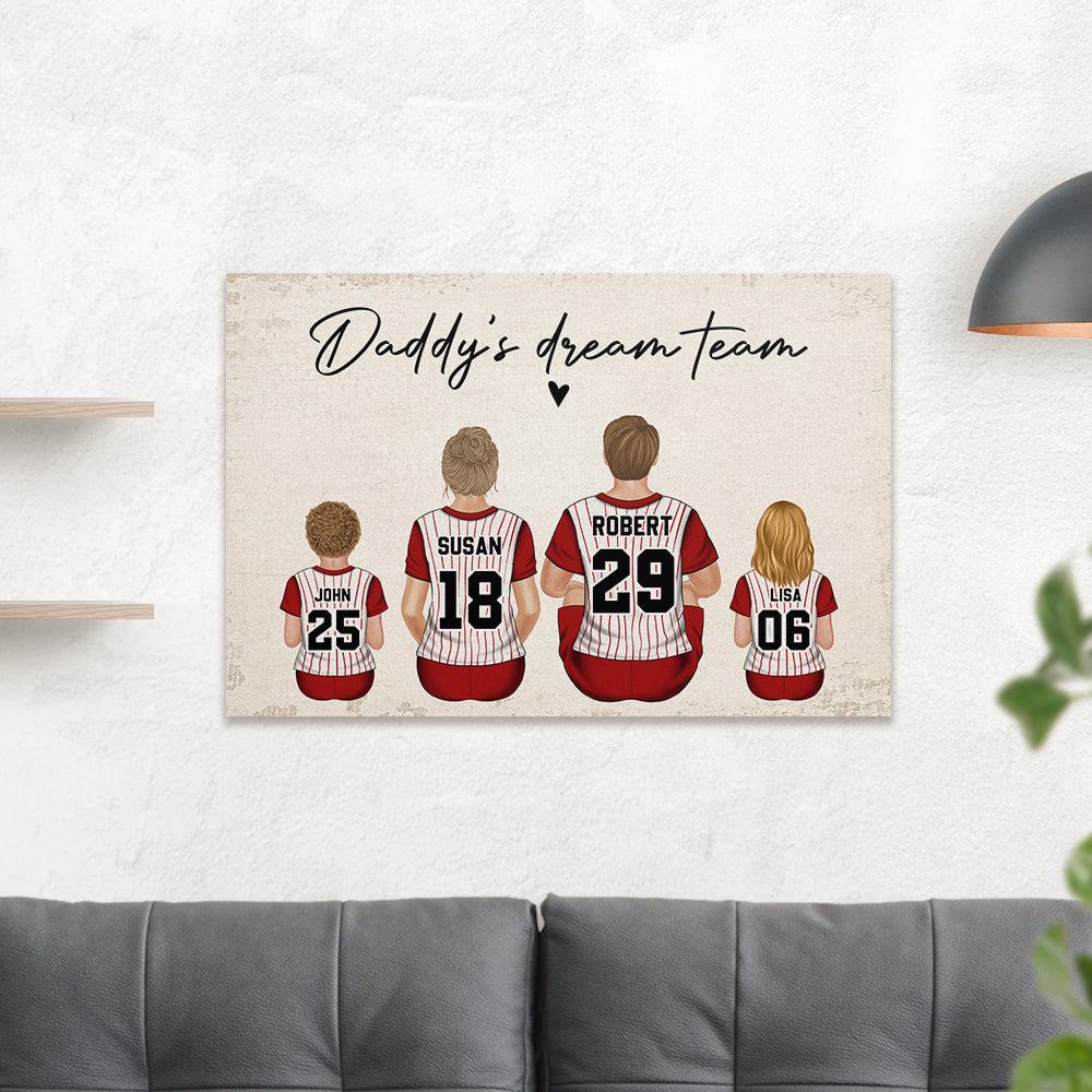 Daddys Team Baseball Family Sitting - Personalized Custom Poster