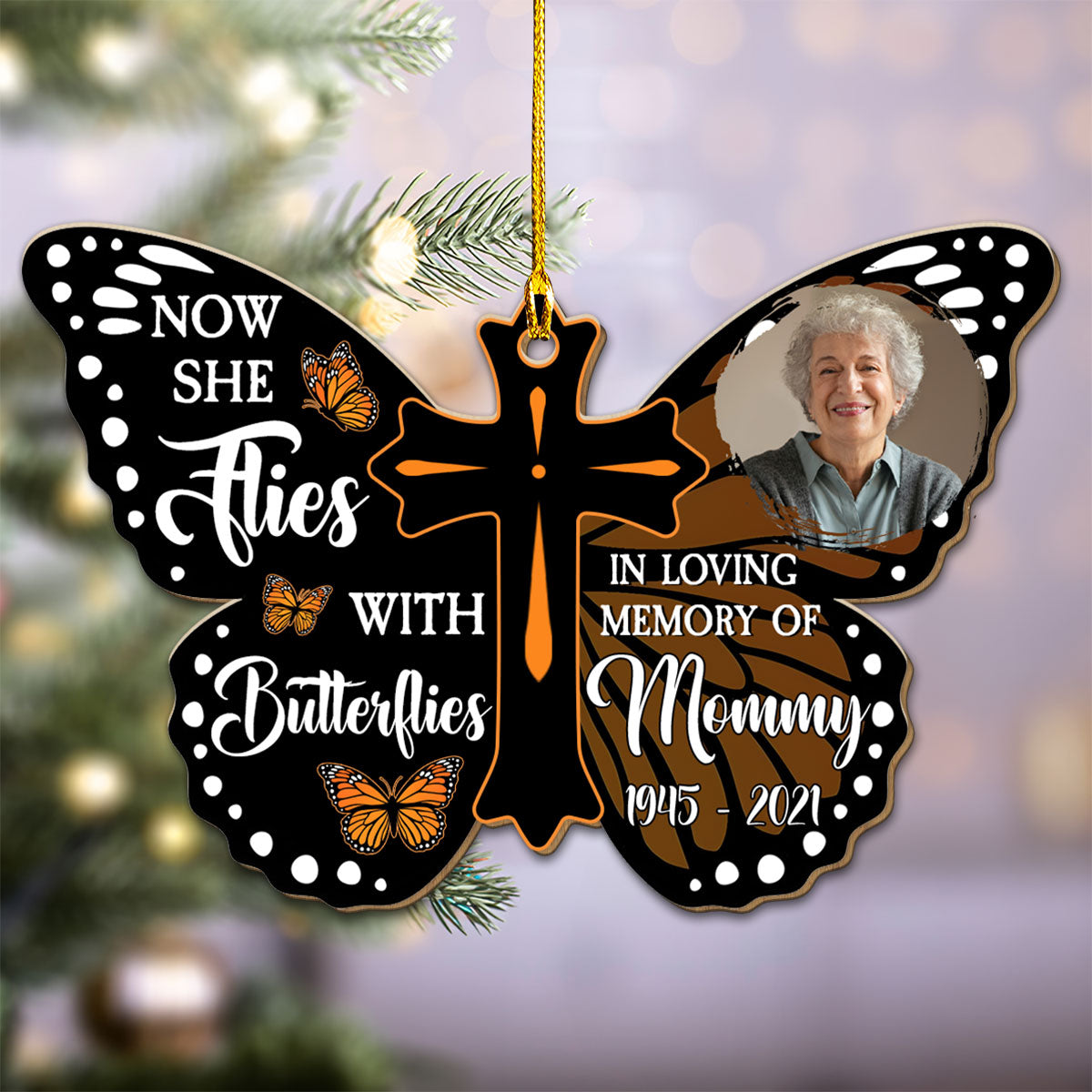 Flying With Butterflies - Personalized Custom Wood Ornament