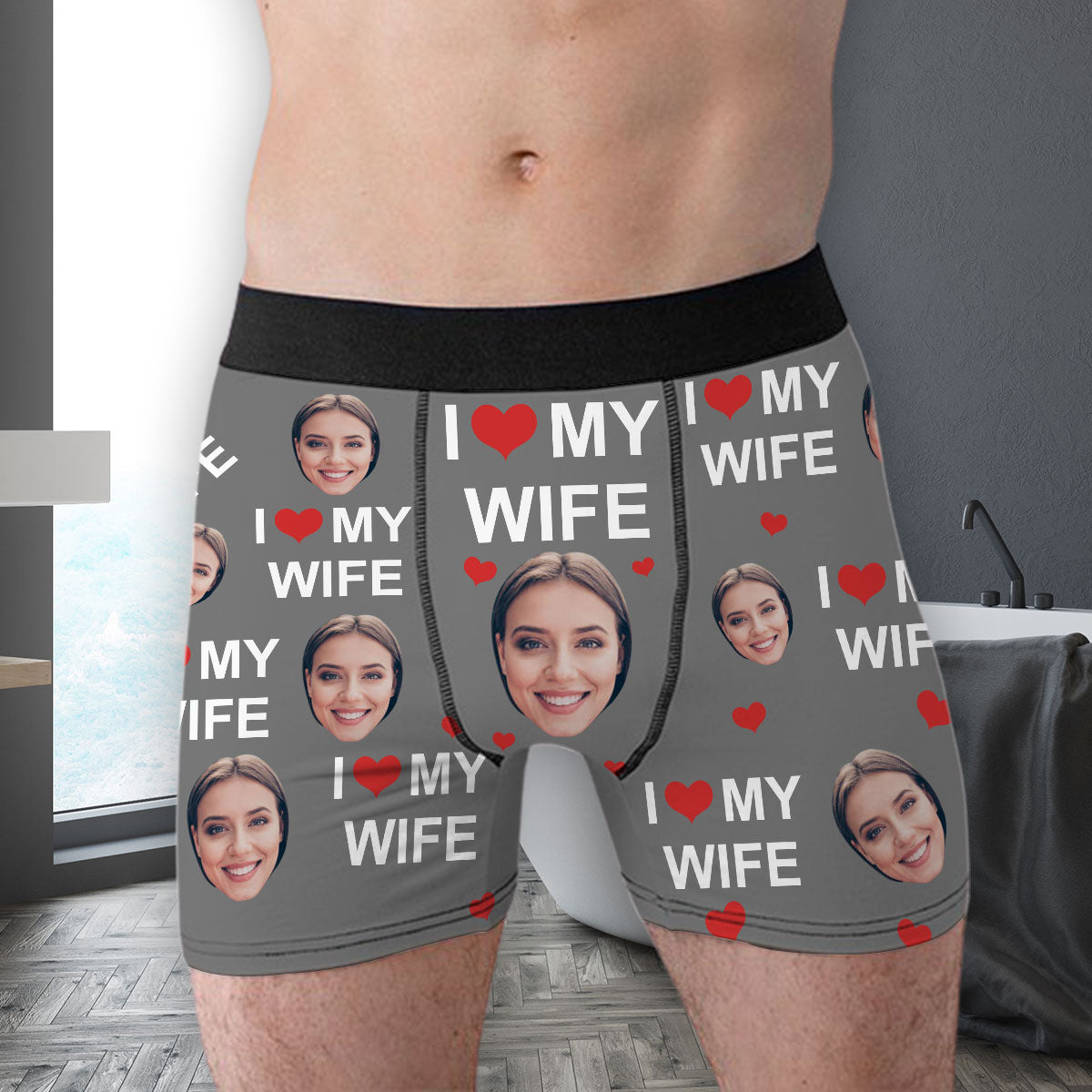 I Love My Wife - Personalized Photo Men's Boxer Briefs