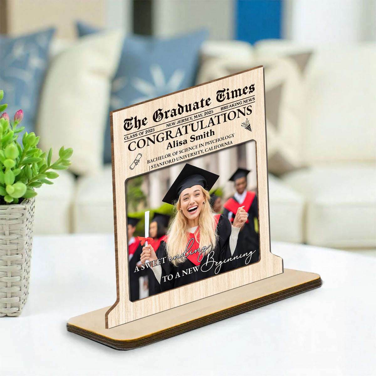 The Graduate Times - Personalized Custom 2-Layer Wood Plaque With Flat Base