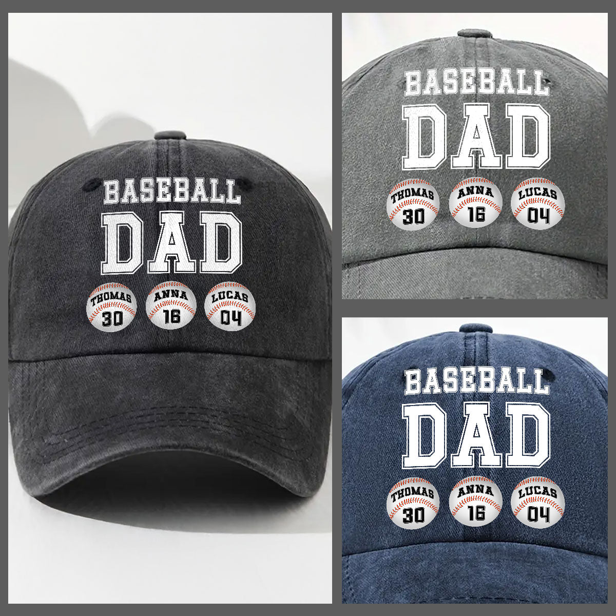 Baseball Dad - Personalized Custom Vintage Washed Denim Cap