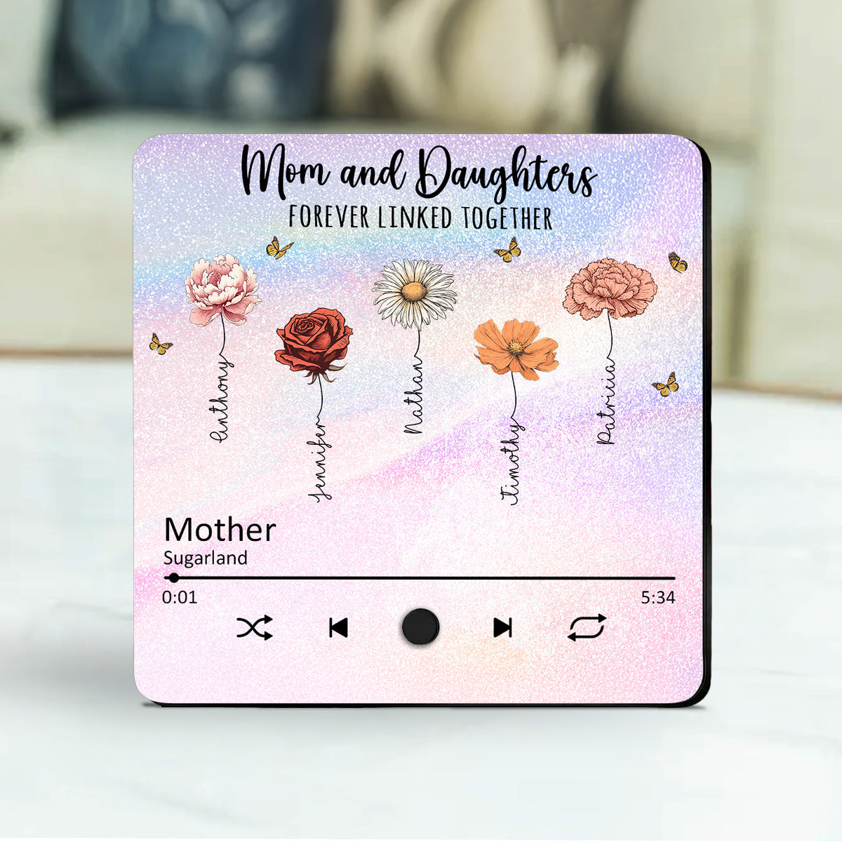 Mom And Daughters Forever Linked Together - Personalized Custom Music Fridge Magnet