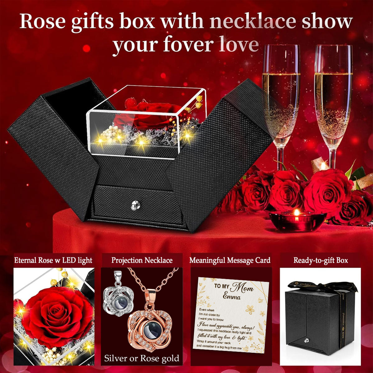 I Love And Appreciate You - Personalized Custom Preserved Rose With Projection Necklace