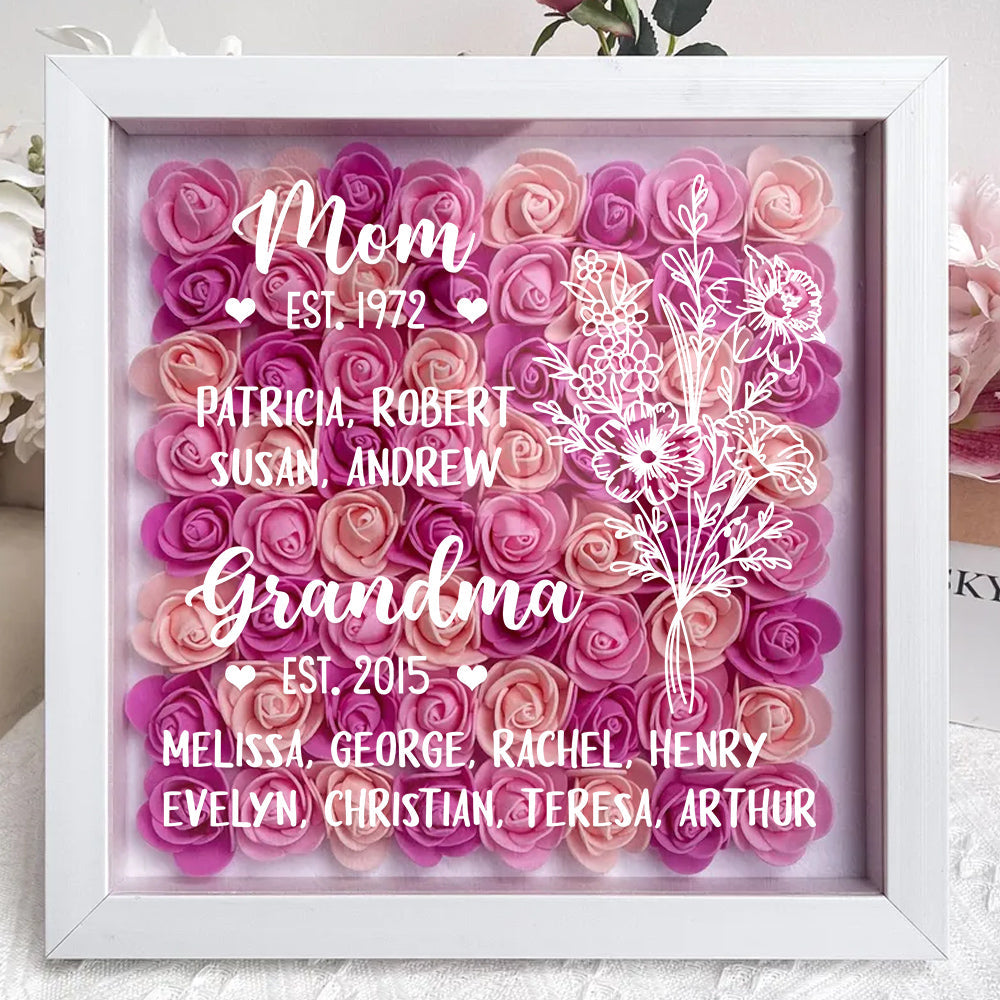 First Mom Now Grandma - Personalized Custom Flower Shadow Box