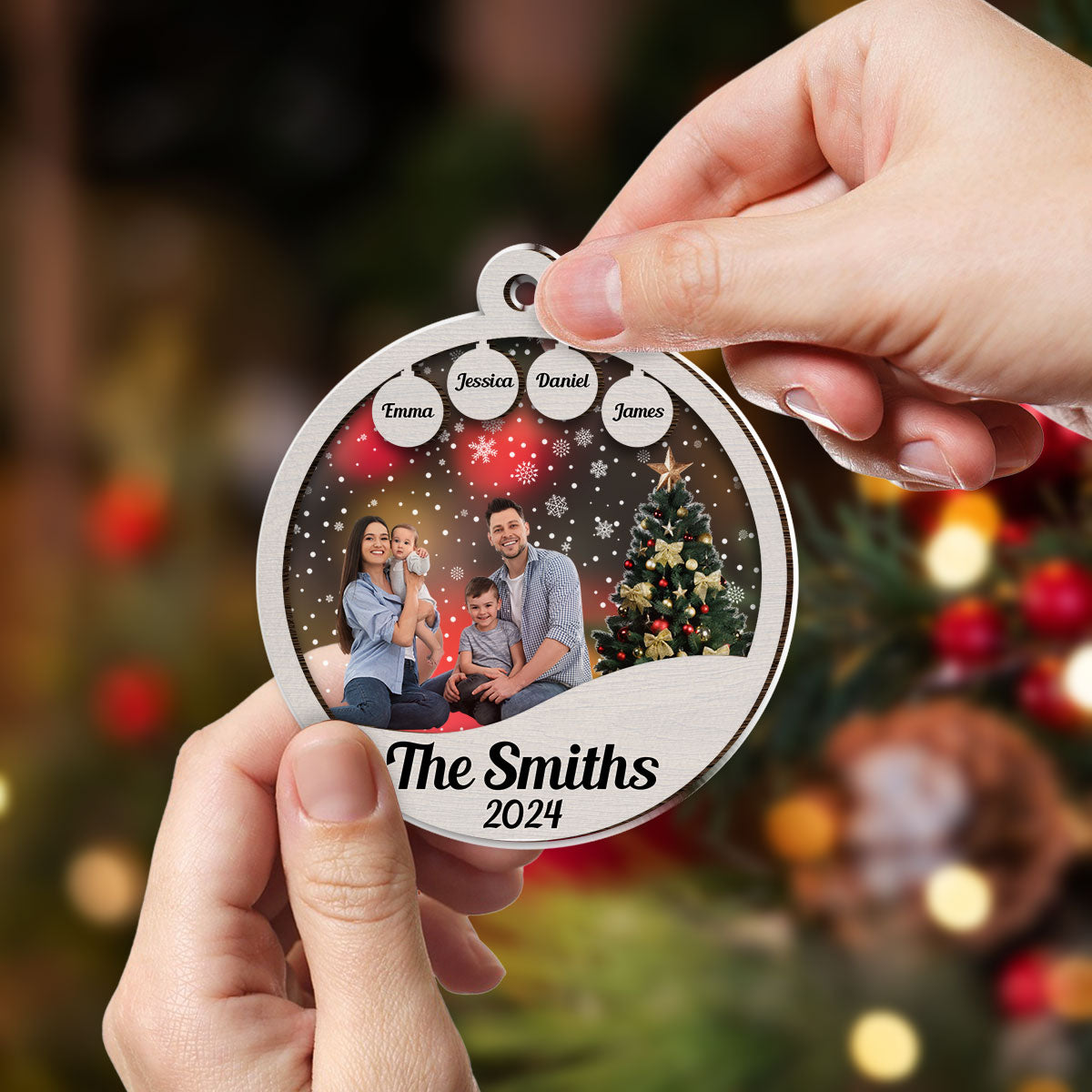 Family Christmas Ornament - Personalized Custom 2-layered Wood Ornament