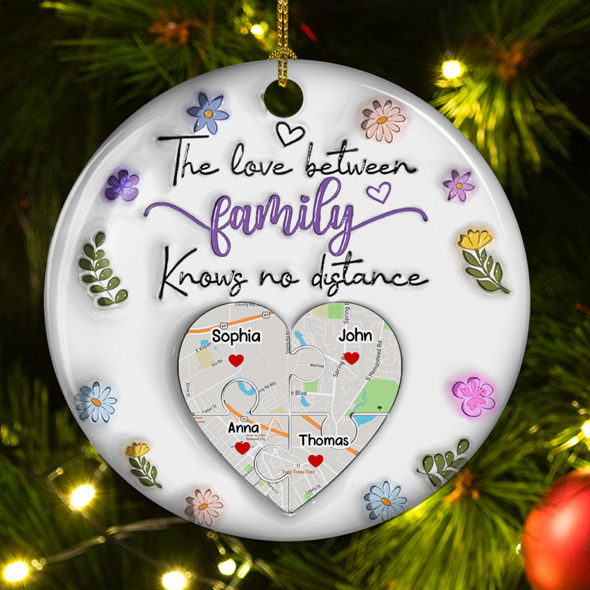The Love Between Family Knows No Distance - Personalized Custom 3D Inflated Effect Ceramic Ornament