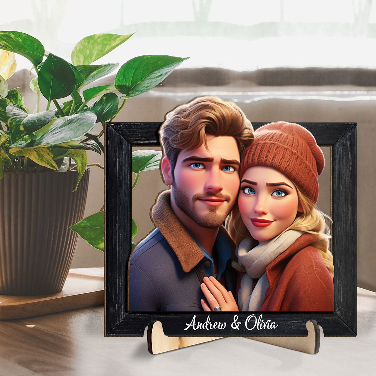 Couple Cartoon - Personalized Custom Wooden Plaque