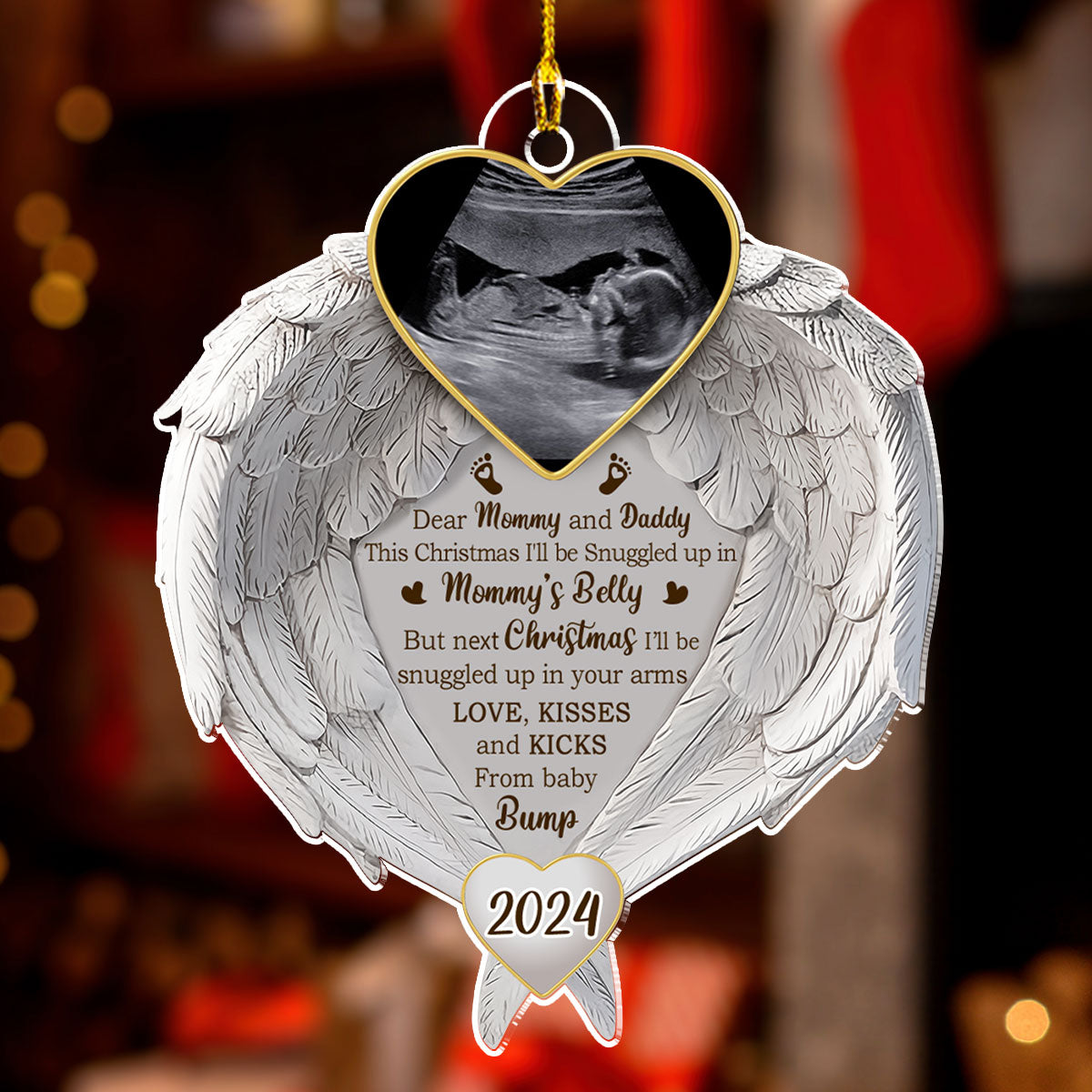 Custom Photo Baby Will Be Snuggled In The Belly Of Mommy - Personalized Custom Acrylic Ornament