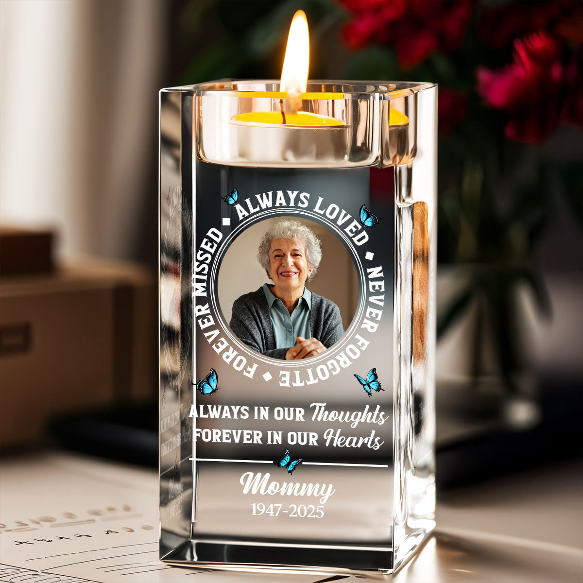 Always Loved - Personalized Custom Crystal Candle Holder