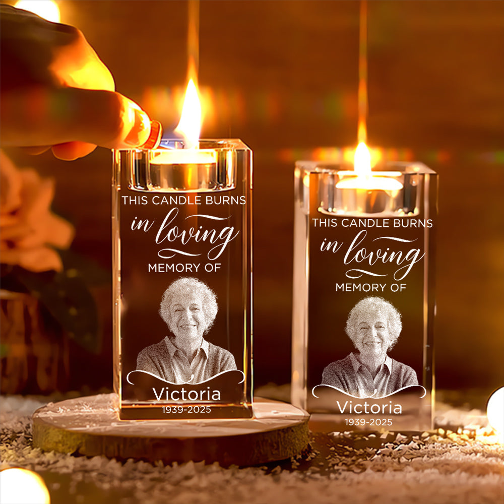 In Loving Memory - Personalized Custom Engraved Crystal Candle Holder