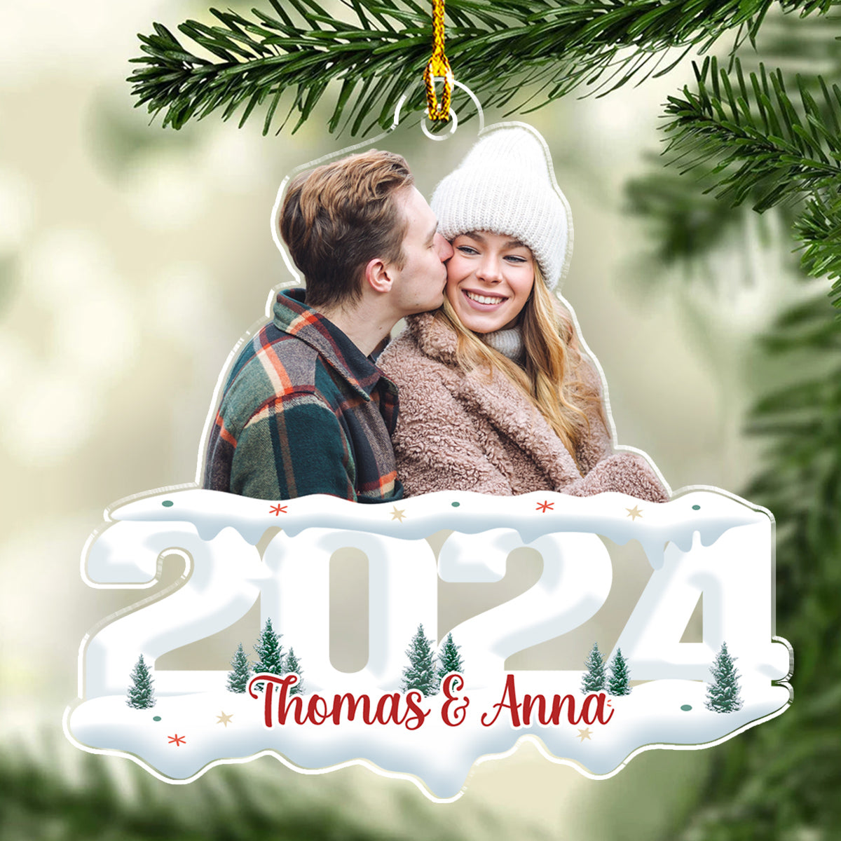 Custom Photo Couple - Joy of Christmas 2024 - Personalized Custom Acrylic Ornament