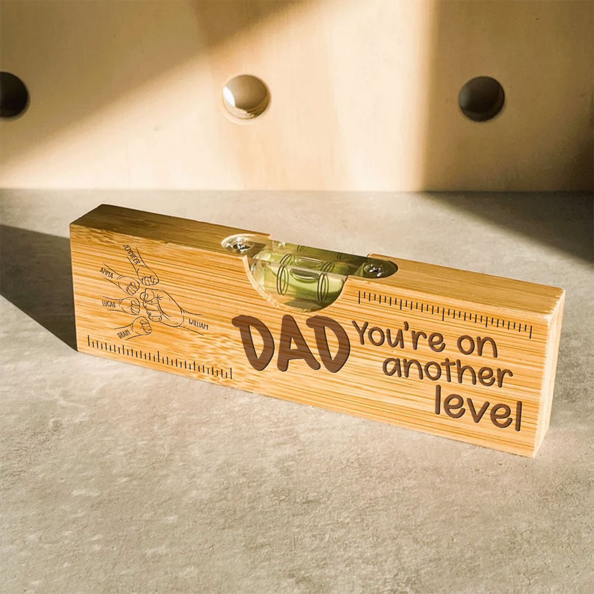 Papa Fist Bump - Personalized Custom Engraved Wooden Spirit Level Bottle Opener