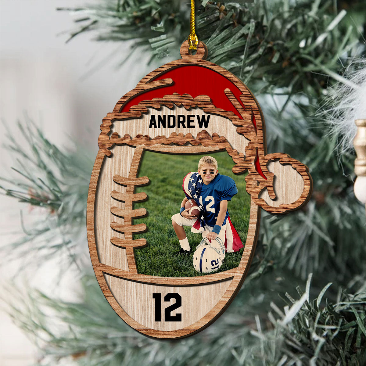 Football Lover Custom Photo - Personalized Custom 2-layered Wood Ornament
