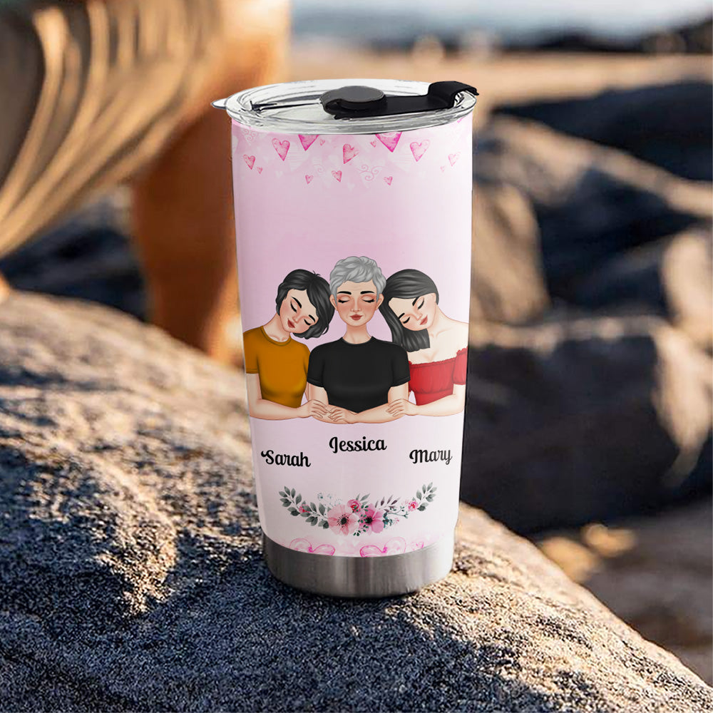 Mother And Daughters Pink Heart - Personalized Custom Tumbler