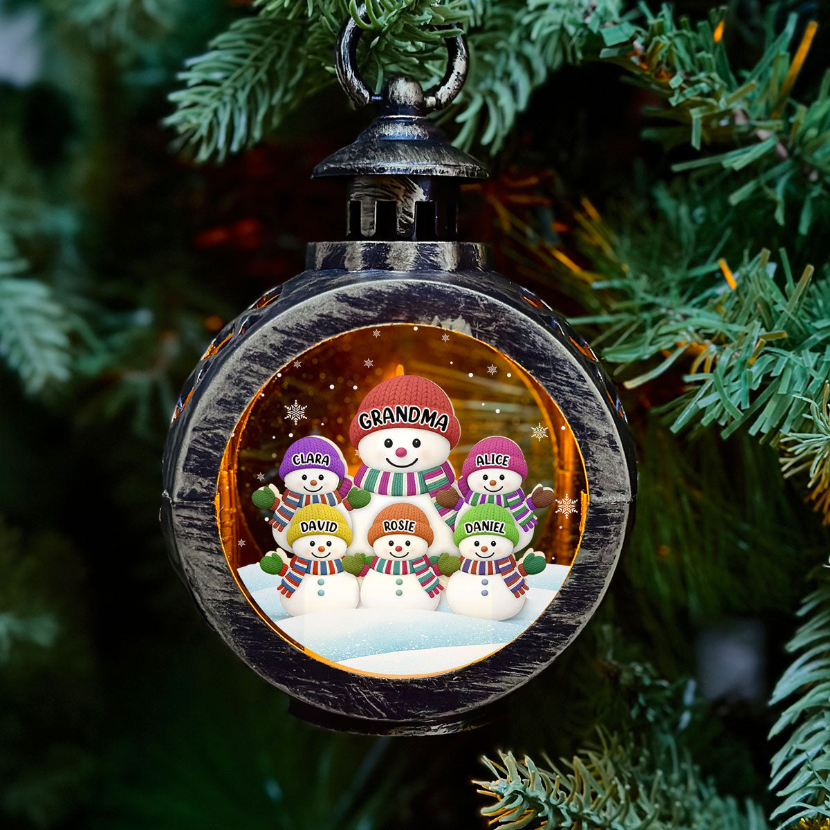 Grandma Grandkids Snowman Together - Personalized Custom Christmas Lantern
