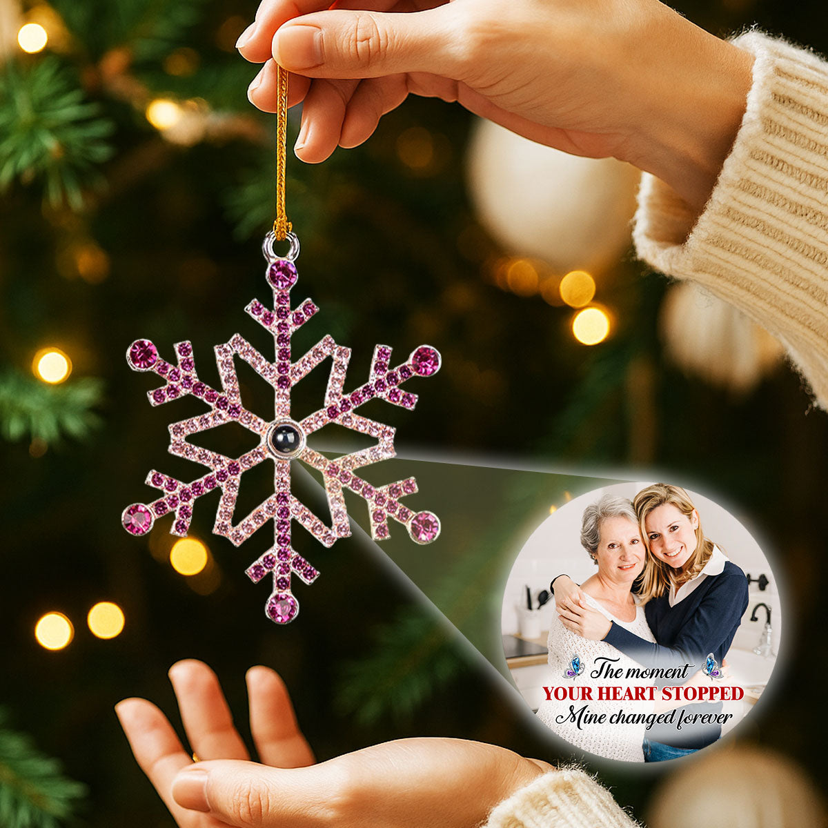 The Moment Your Heart Stopped - Personalized Custom Photo Snowflake Projection Ornament