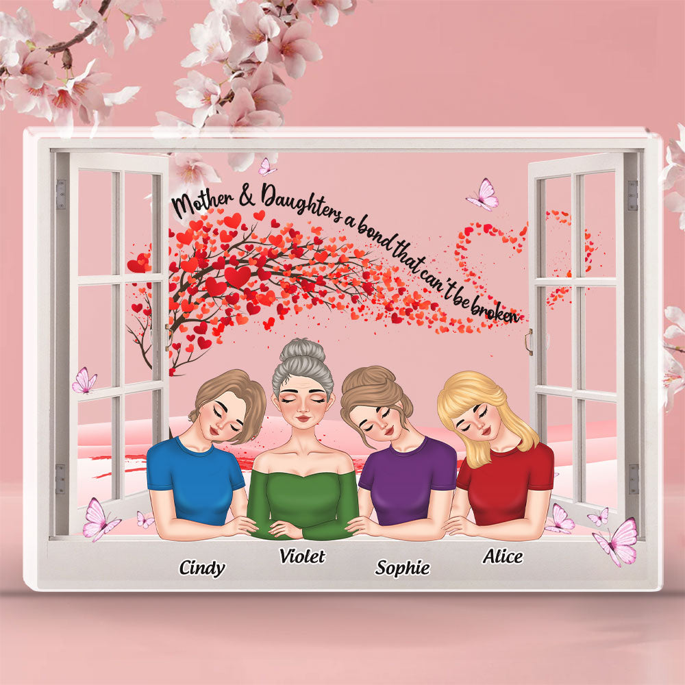 Mother Daughters And Red Heart - Personalized Custom Acrylic Plaque