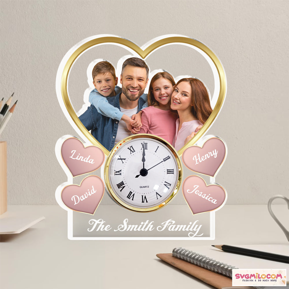 Heart Family Photo - Personalized Custom Acrylic Desk Clock Plaque