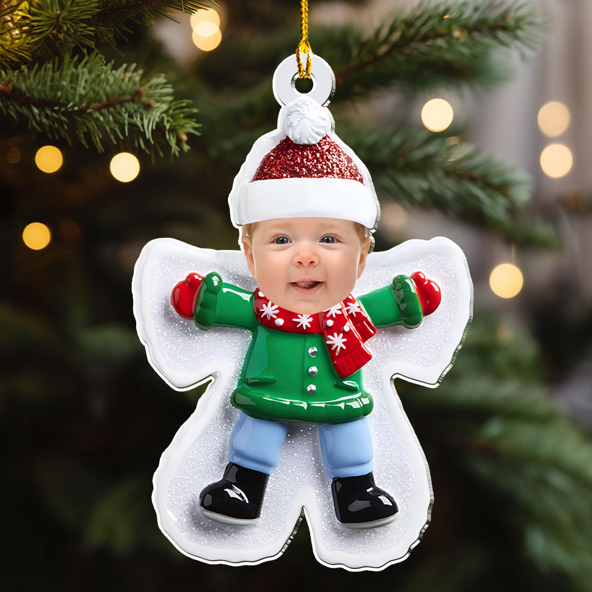 Custom Photo Making Snow Angel - Personalized Custom Acrylic Ornament