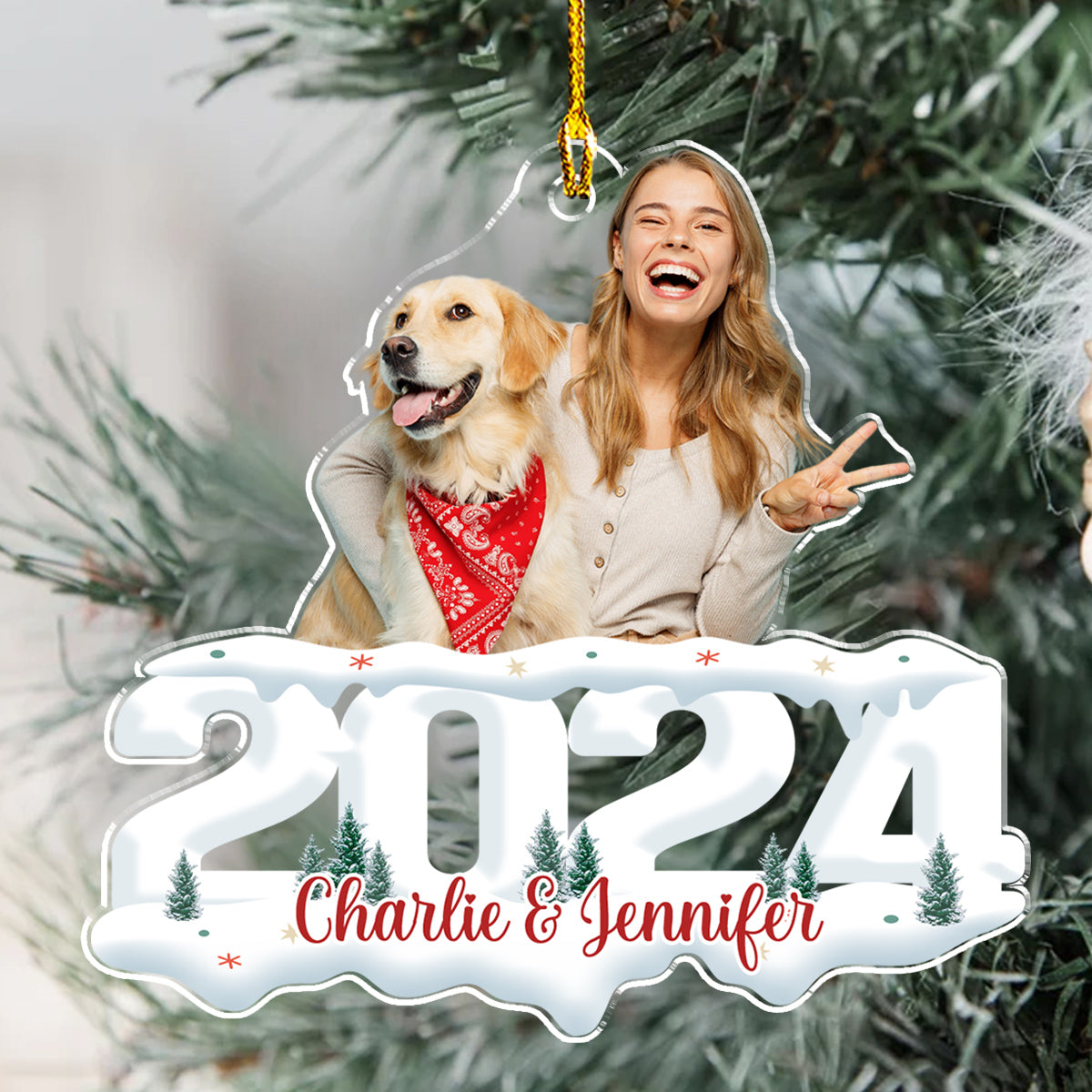 Custom Photo Pet & Human - Joy of Christmas 2024 - Personalized Custom Acrylic Ornament