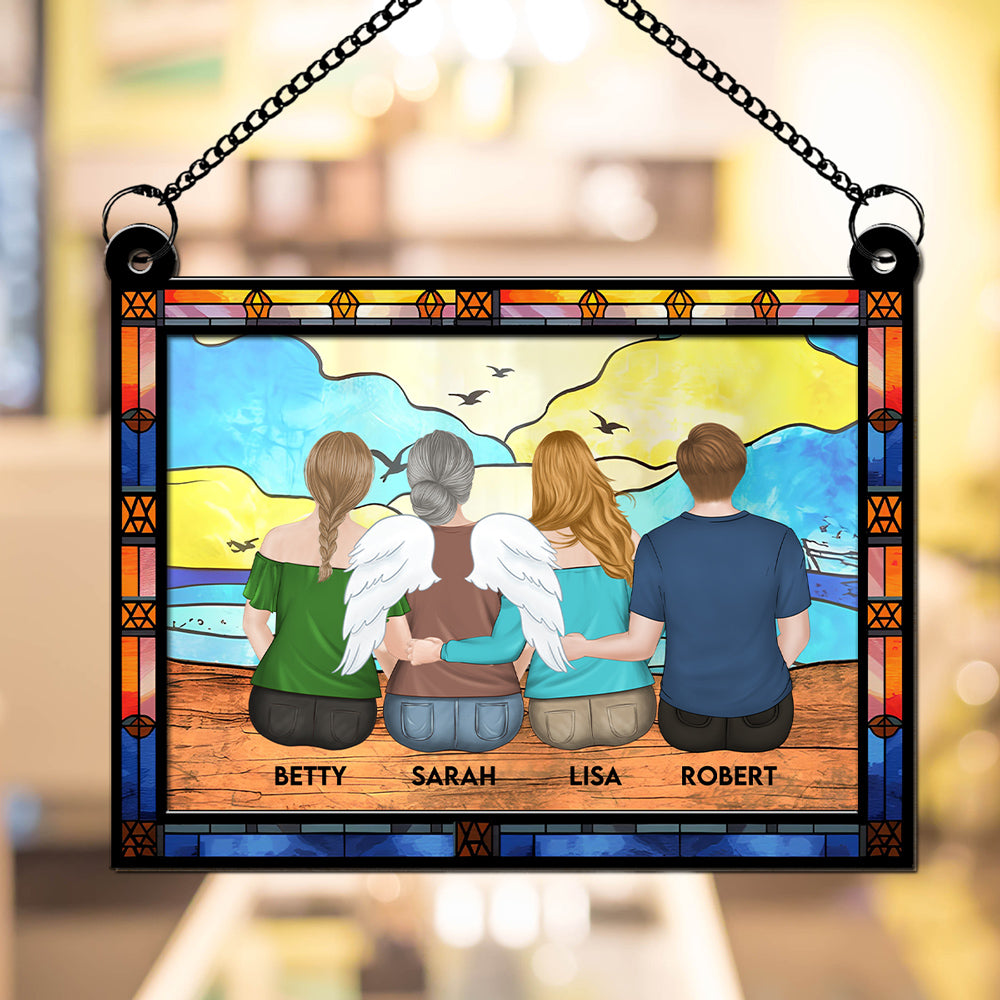 Mom And Children Sitting On The Beach - Personalized Custom Suncatcher