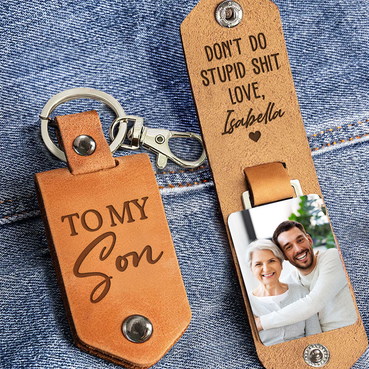 Do Not Do Bad Things - Personalized Leather Photo Keychain