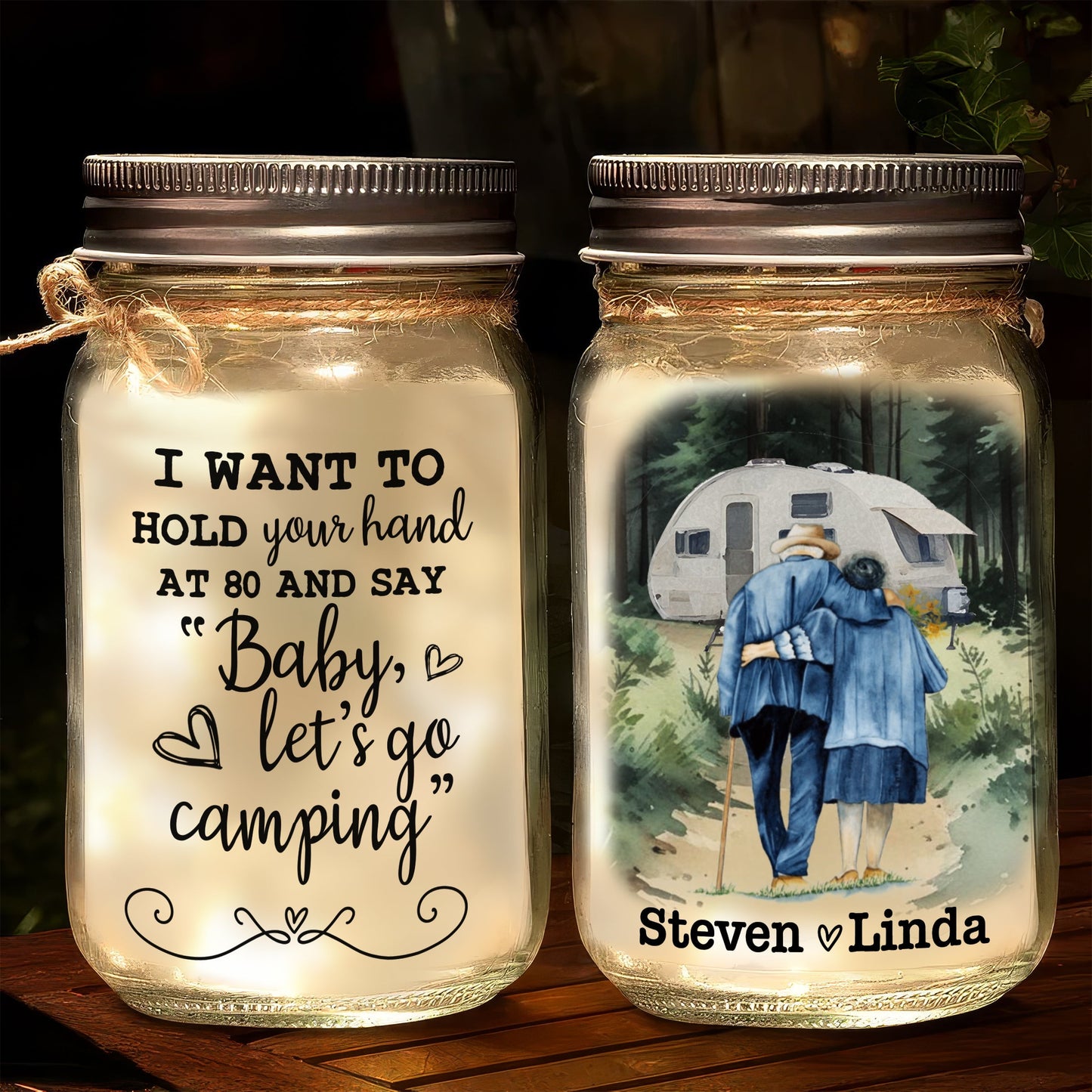 Baby Lets Go Camping  - Personalized Custom Mason Jar Light