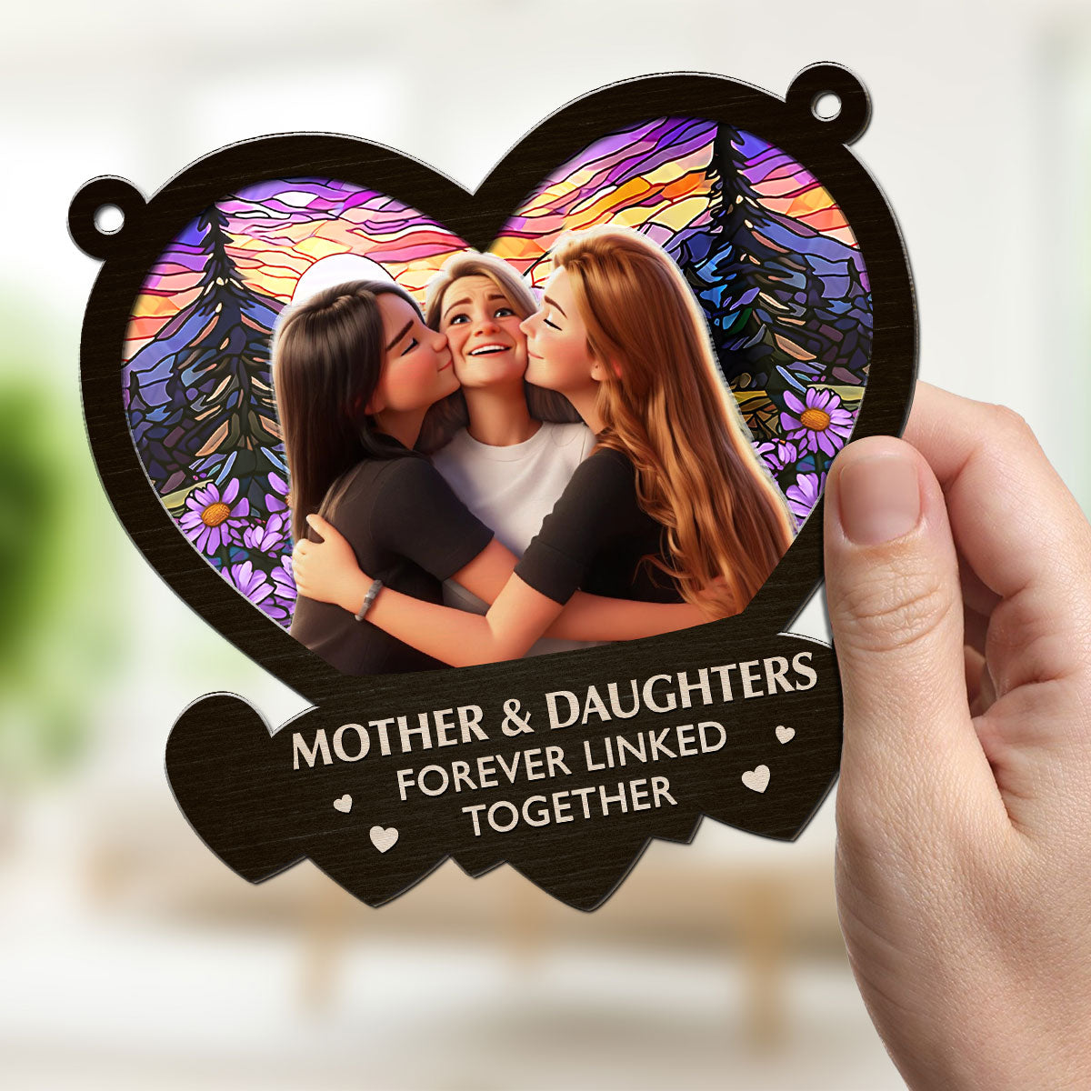The Link Between Mother And Daughter Cartoon - Personalized Custom Suncatcher