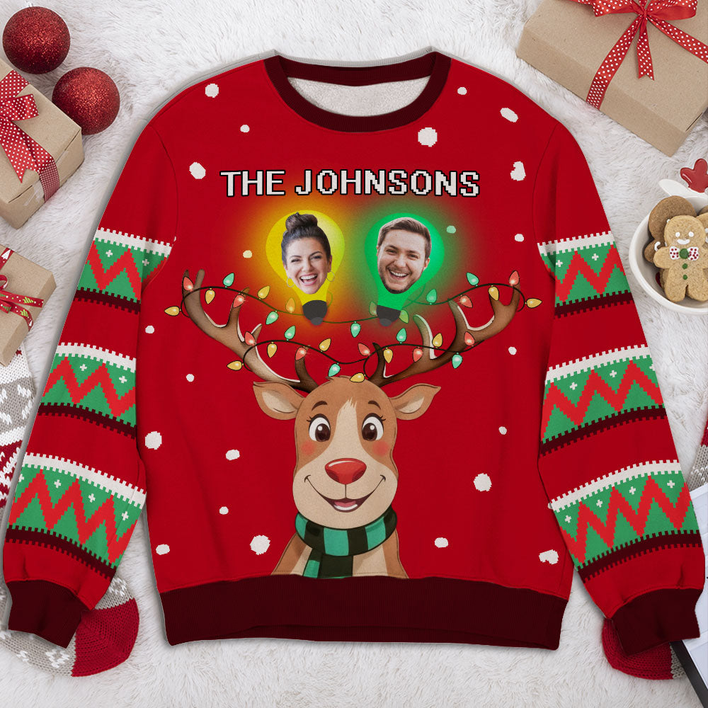 Family Custom Faces Light Reindeer Christmas - Personalized Custom All-Over-Print Sweatshirt