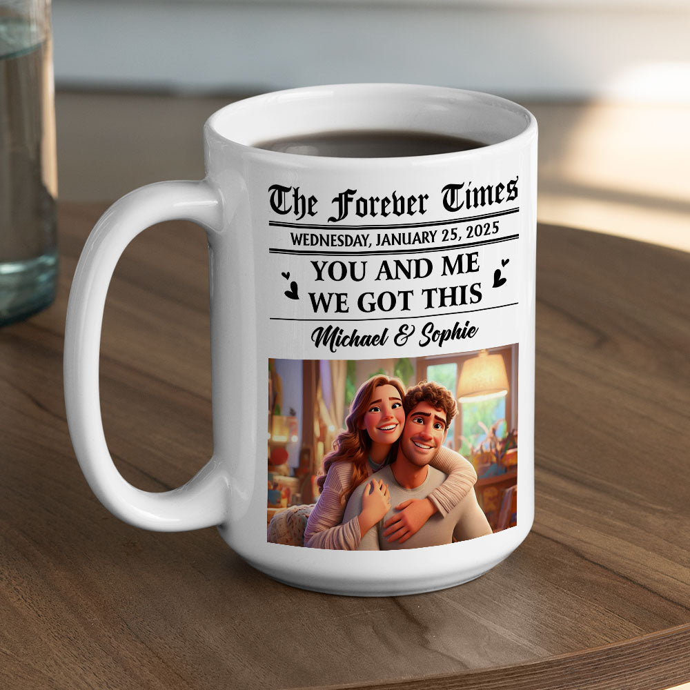 Couple Newspaper Cartoon - Personalized Custom Coffee Mug